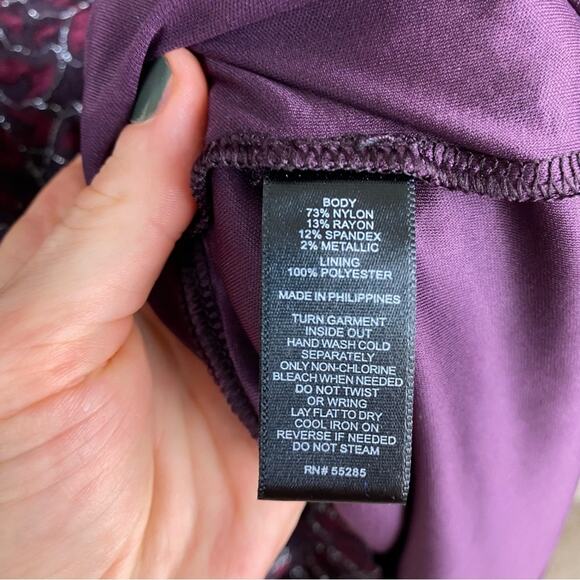 Express Floral Metallic Lace Long Sleeve Dress Purple Womens Sz M Party Preppy - Picture 12 of 12